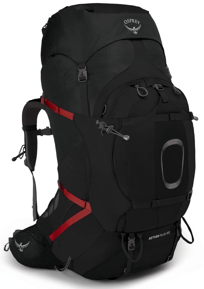 Osprey Aether Plus 100L Men's Backpacking Backpack, Black, S/M