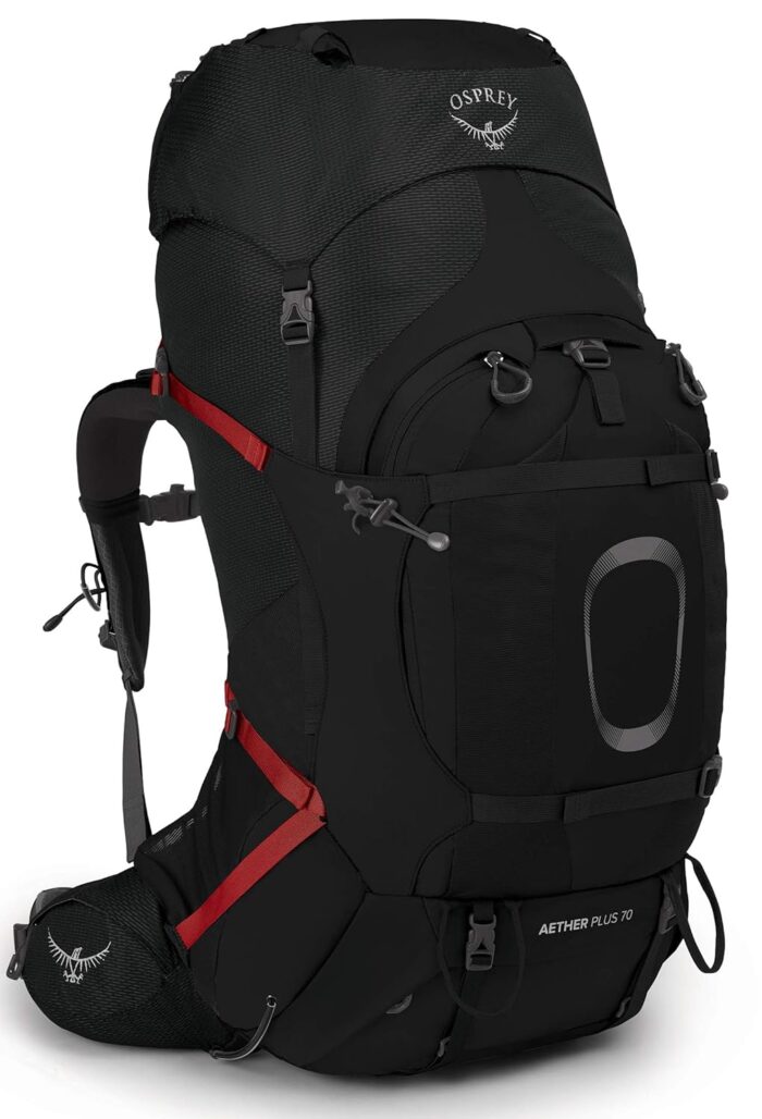 Osprey Aether Plus 70L Men's Backpacking Backpack, Black, L/XL