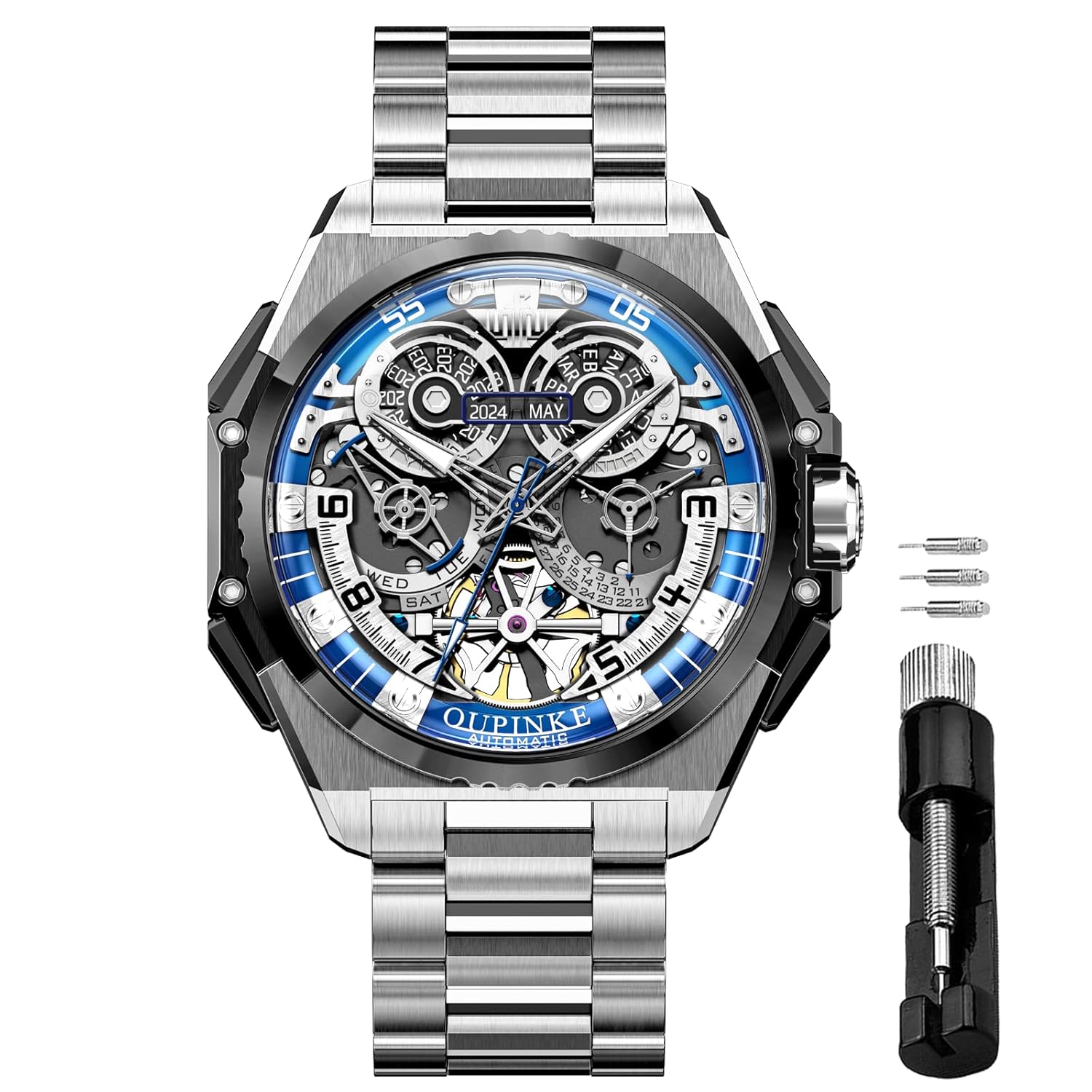 OUPINKE Automatic Skeleton Watches for Men Waterproof Sports Luxury Silicone Mechanical Self Winding Dress Tourbillon Watch