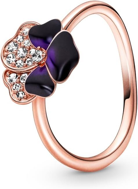 Pandora Deep Purple Pansy Flower Ring - Flower Power Rose Gold Ring for Women - Gift for Her - Jewelry for Women - 14k Rose with Cubic Zirconia - With Gift Box