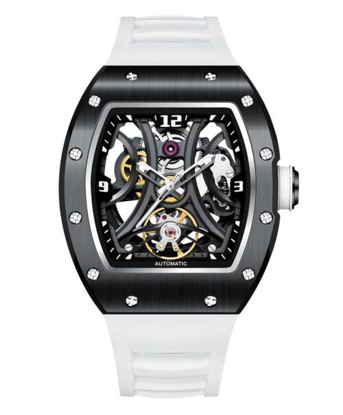 Paras Crown Automatic Analog Watches for Men Mechanical Mens Watches Stainless Case 50M Waterproof Fashion Luxury Wrist Watches with Silicone Strap