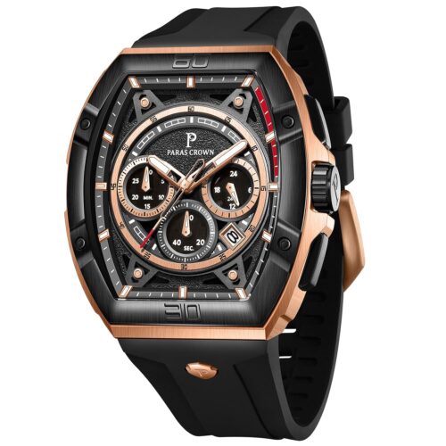Paras Crown Watches for Men Tonneau 5ATM Waterproof Quartz Luxury Chronograph Analog Men's Wrist Watches Stainless Steel Case Mens Watches