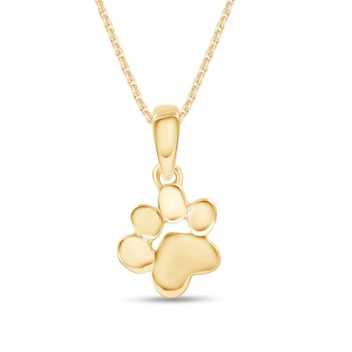 Plain Dog Paw Print Pendant Necklace Jewelry For Women In 14K Gold Over Sterling Silver Along With 18" Silver Chain