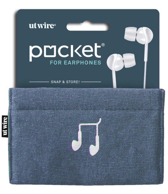 Pocket Snap & Store Earphone Case Pouch, Slate Blue with Solid Grey Interior