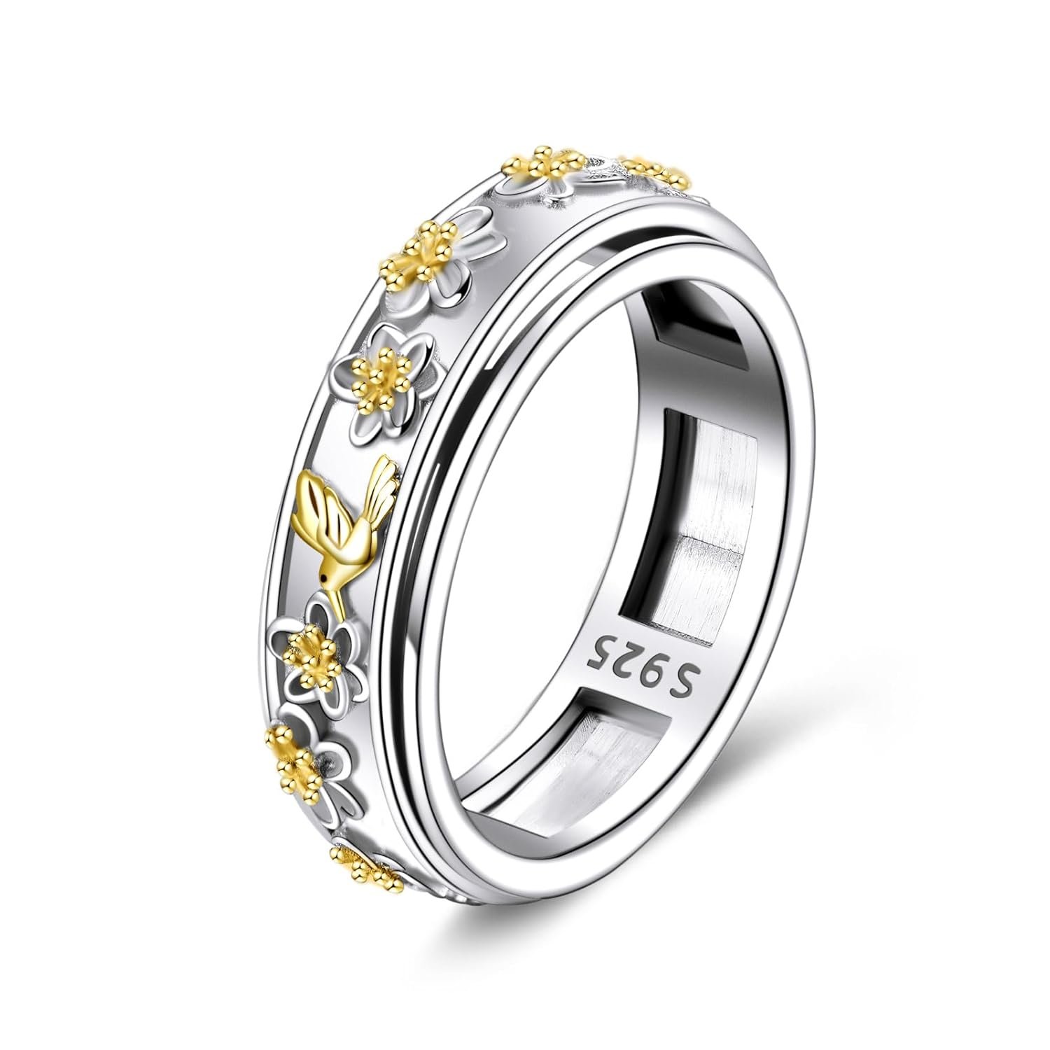 POPLYKE Sterling Silver Anxiety Spinner Rings Rotatable Mood Rings for Women Relieve Stress Gift