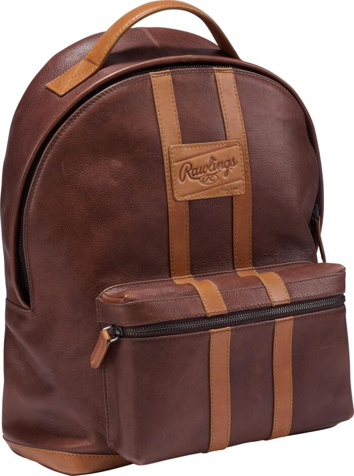 Rawlings Men's Leather Backpack Collection Heritage 1887, Brown, 6" x 12.5" x 17"