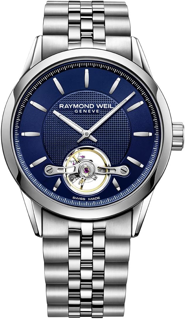 RAYMOND WEIL Freelancer Men’s Automatic Watch, Calibre RW1212, Visible Balance Wheel, Blue Dial with Indexes, Stainless Steel Bracelet, 42.5 mm (Model: 2780-ST-50001)