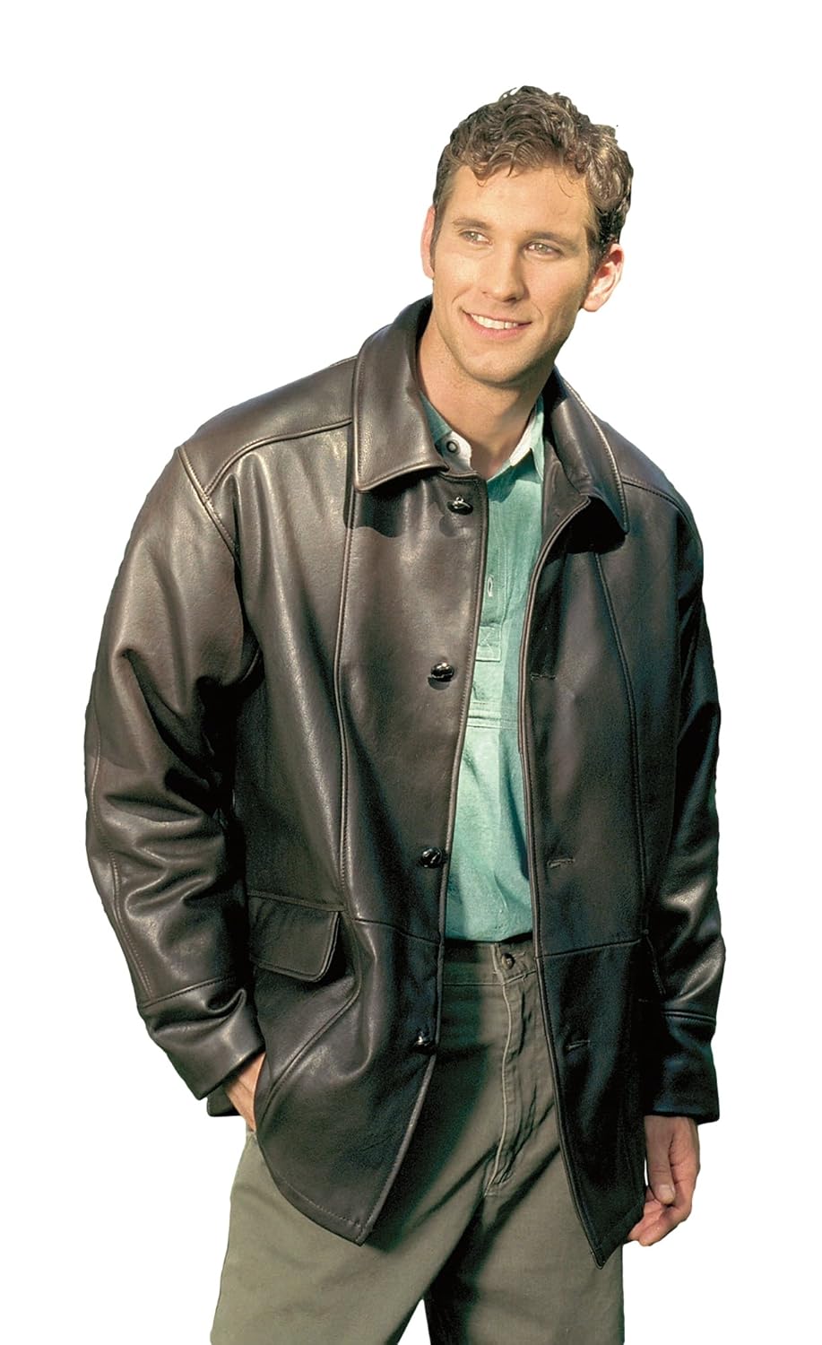 REED Men’s Premium Four Button Car Coat Leather Jacket Made in USA