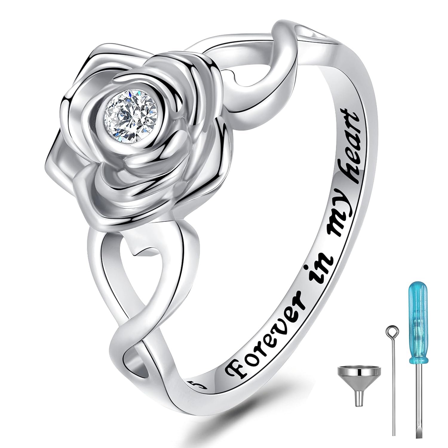 Rose Flower Cremation Urn Ring Holds Loved Ones Ashes 925 Sterling Silver Cremation Keepsake Ring Jewelry for Women Mom