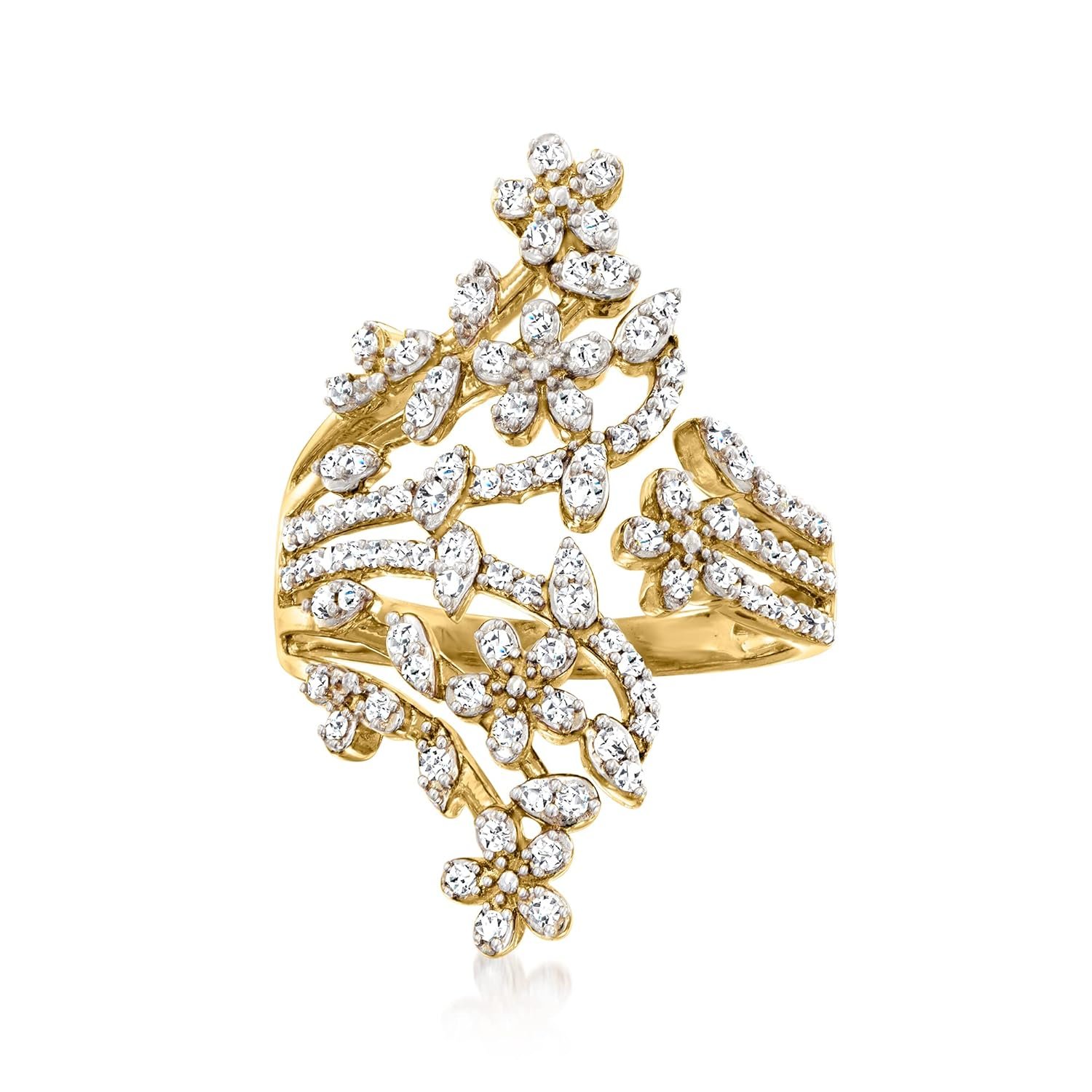 Ross-Simons 0.50 ct. t.w. Diamond Flower Bypass Ring in 18kt Gold Over Sterling