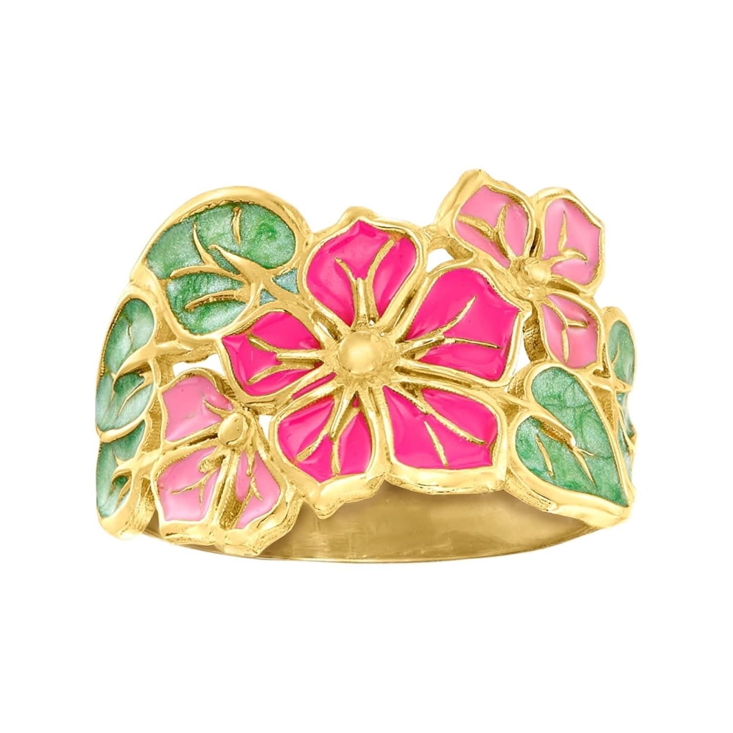 Ross-Simons Italian Multicolored Enamel Flower Ring in 14kt Yellow Gold. Size 7
