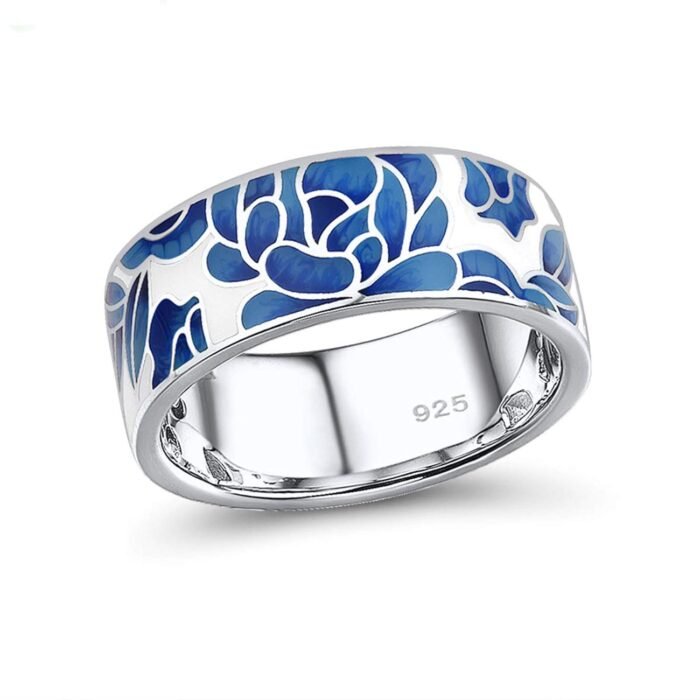 Santuzza 925 Sterling Silver Enamel Flower Pattern Ring for Women