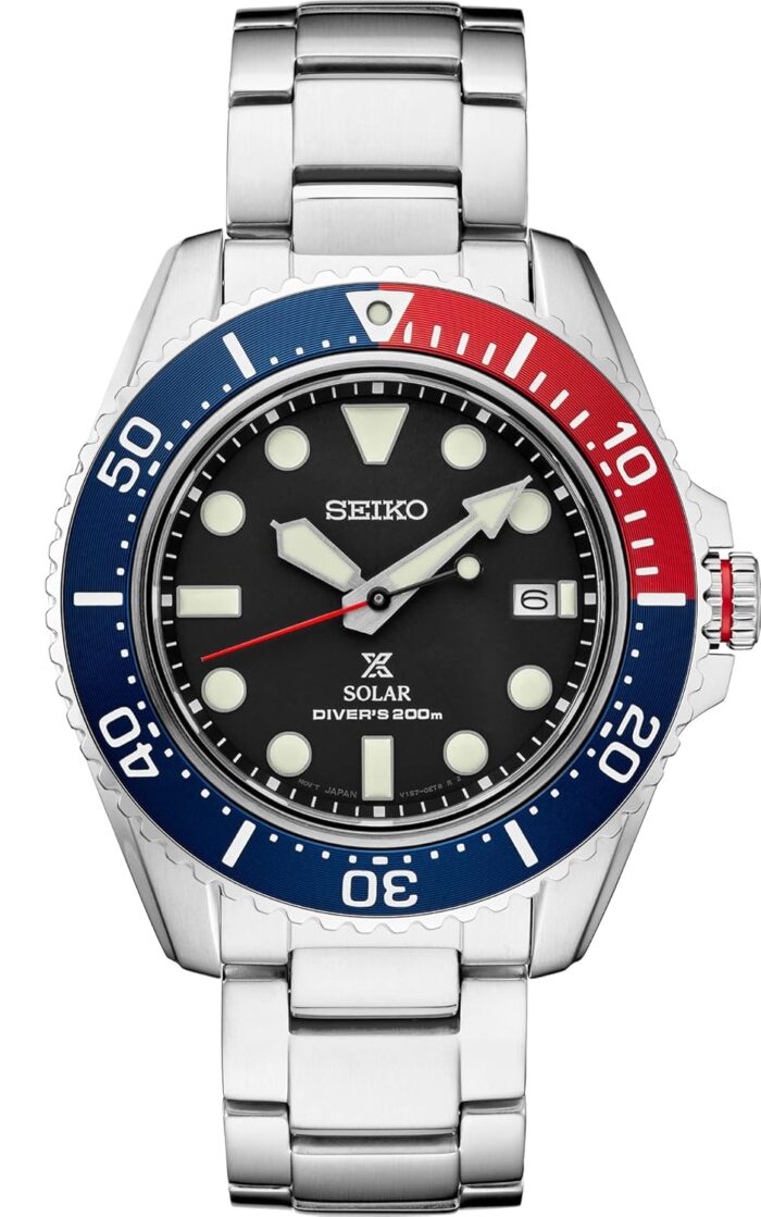 SEIKO Automatic Solar Dive Watch for Men - Prospex Collection - Black Dial with Luminous Markers - Stainless Steel - Water Resistant 200M