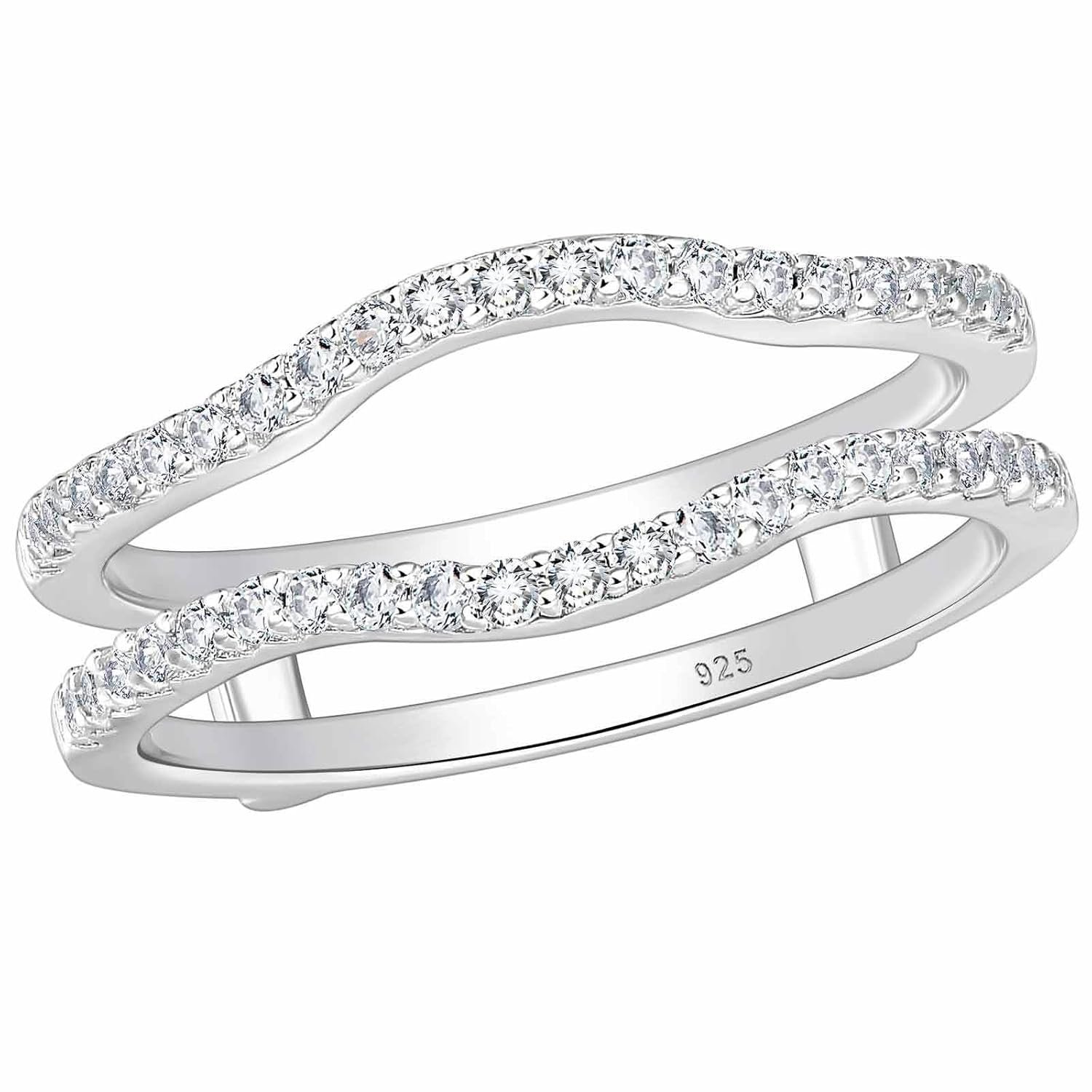 SHELOVES Curved Ring Guard Enhancer Cubic Zirconia Stack Wrap for Engagement Ring 925 Sterling Silver 5-10