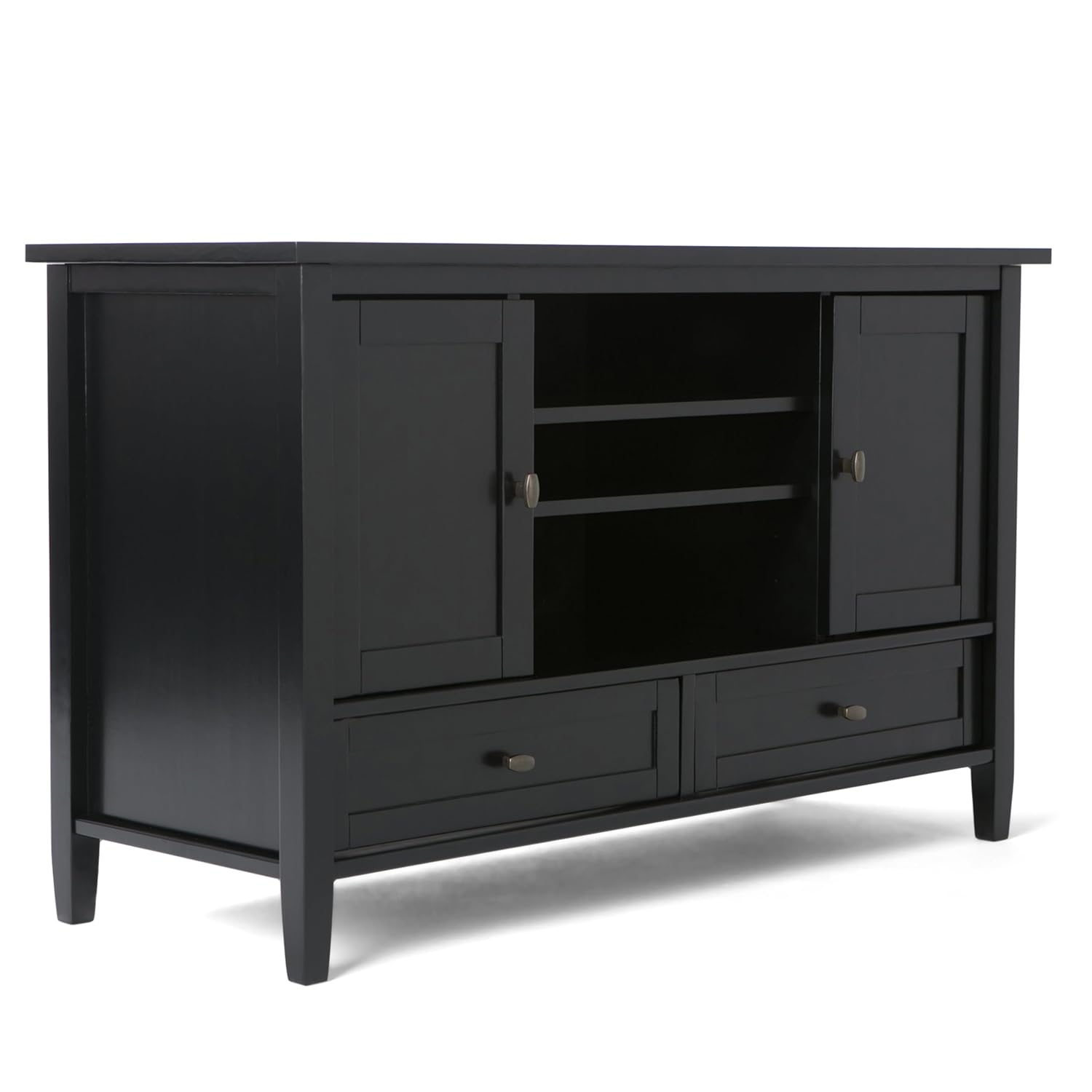 SIMPLIHOME Warm Shaker SOLID WOOD 47 Inch Wide Transitional TV Media Stand in Black For TVs up to 52 Inches, For The Living Room and Entertainment Center