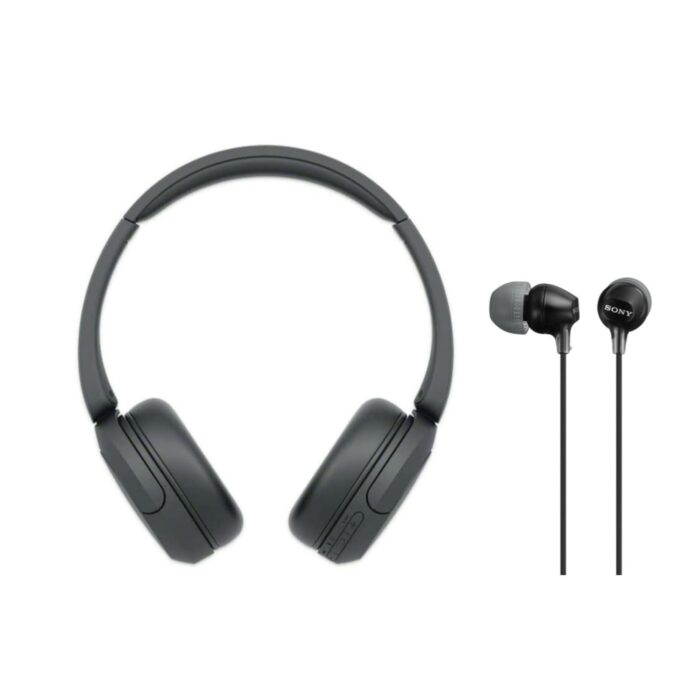 Sony WH-CH520 Compact Easy Carrying Wireless Bluetooth On-Ear Headphones with Microphone (Black) Bundle MDR-EX15LP Fashion Color EX Series in-Ear Earbud Headphones (Black) (2...