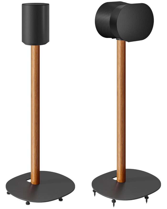 Speaker Stands Pair for SONOS Era 100 and Era 300,11LBS Capacity,30.6" Fixed Height Floor Stand with Cable Management,Large Base with Two Feet Avaliable,Wooden Speaker Mount,Black