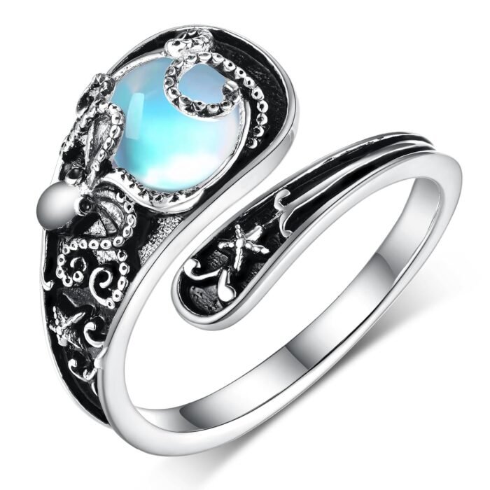 Spoon Rings Sterling Silver Opal/Moonstone/Moss Agate/Blue Opal/Turquoise Thumb Rings Vintage Thumb Rings for Women