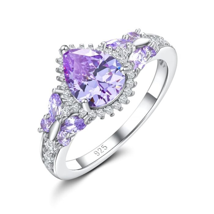 Sterling Silver Butterfly Birthstone Rings for Women, 3 Carat Created Gemstone Diamond Heart/Pear Engagement Halo Ring, Promise Rings for Her, Wedding Anniversary Jewerly Size 6...