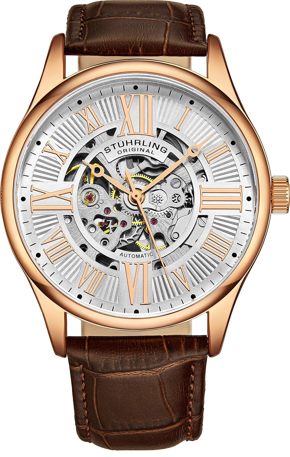 Stuhrling Original Mens Atrium Skeleton Automatic Self Winding Mechanical Dress Watch with Premium Leather Band