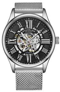Stuhrling Original Mens Atrium Skeleton Automatic Self Winding Mechanical Dress Watch with Mesh Band