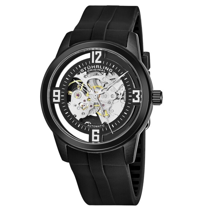 Stuhrling Original Men's Dress Watch Winchester Automatic Self-Wind Skeleton Rubber Strap