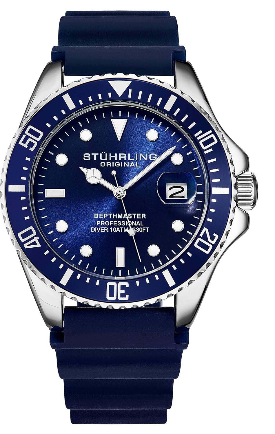 Stuhrling Original Men's Watch Dive Watch Silver 42 MM Case with Screw Down Crown Rubber Strap Water Resistant to 330 FT