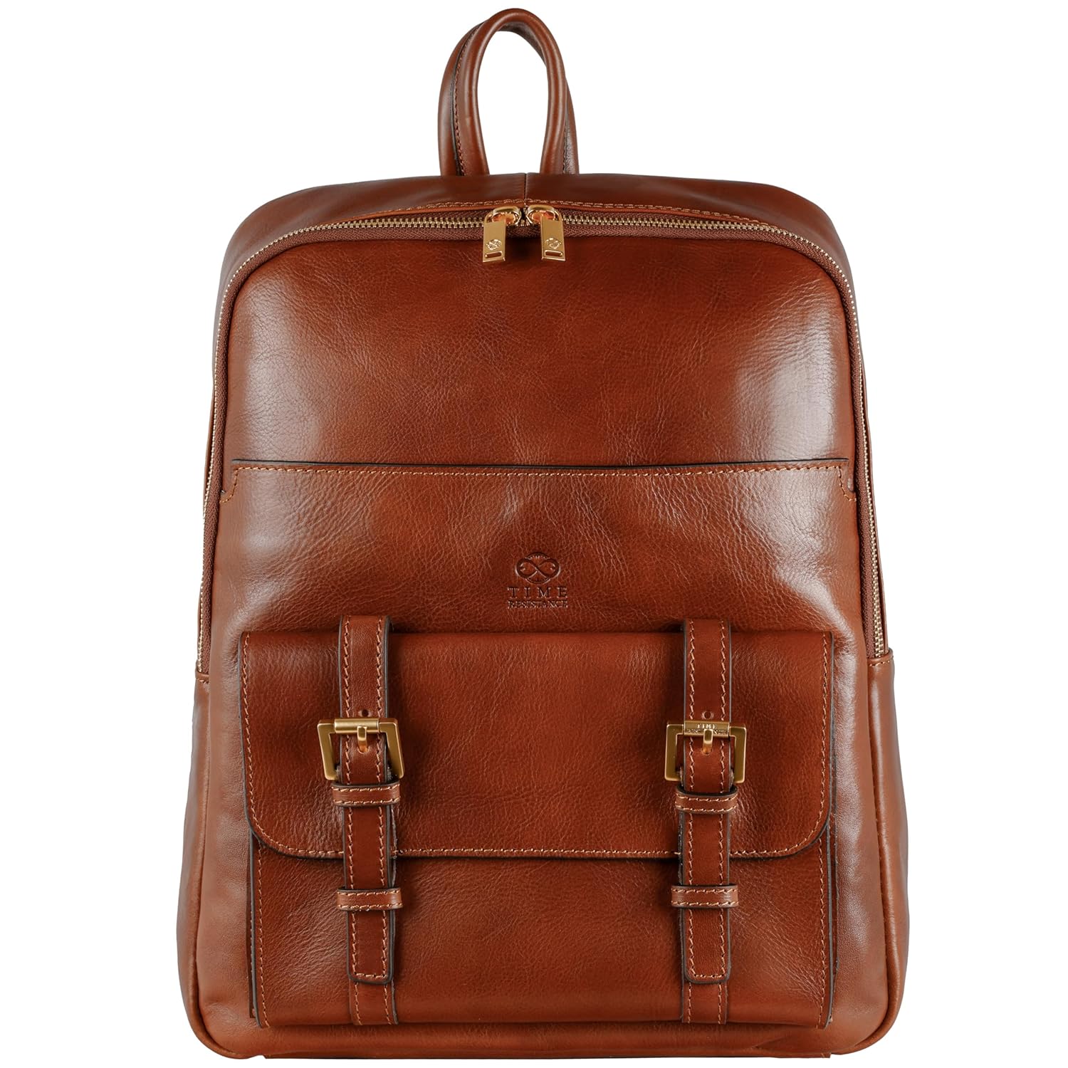 Time Resistance Leather Backpack for Men and Women – Laptop Bag up to 15” – Cognac Brown Business Rucksack