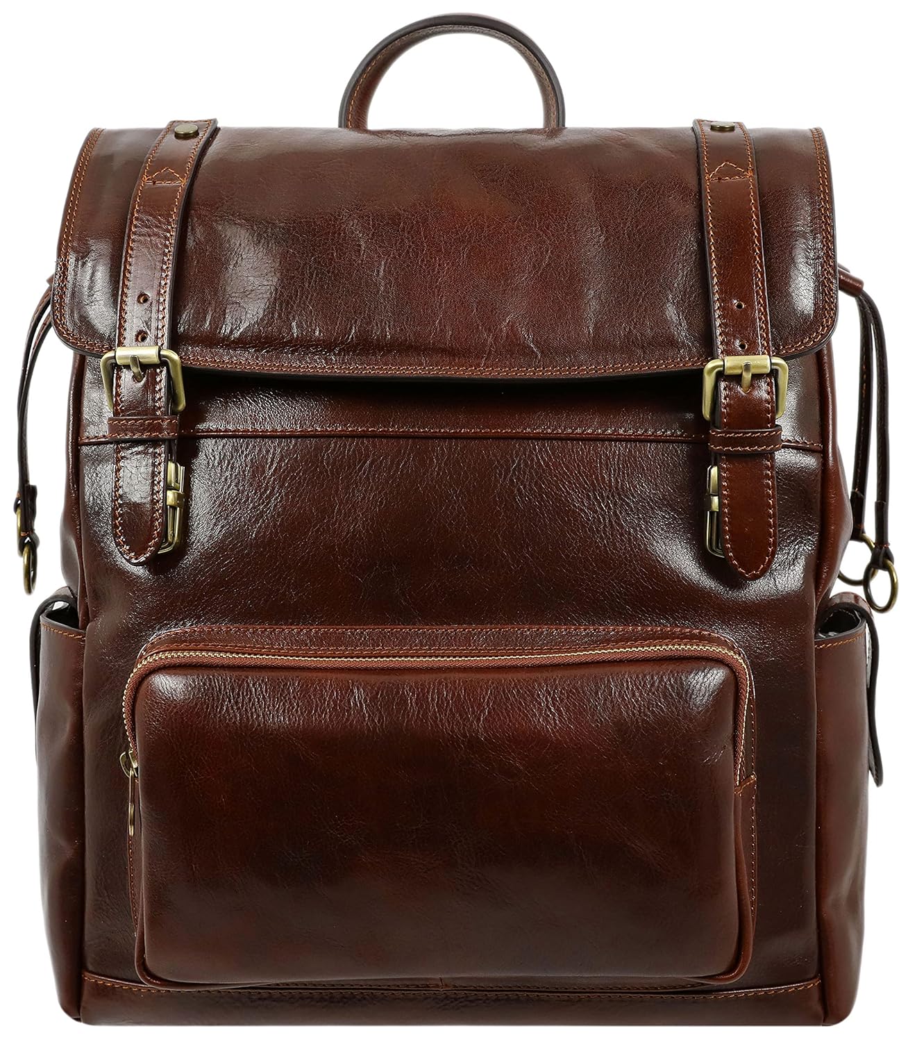 Time Resistance Leather Backpack – Full Grain Real Leather Travel Bag and Carry-On Rucksack (Brown)