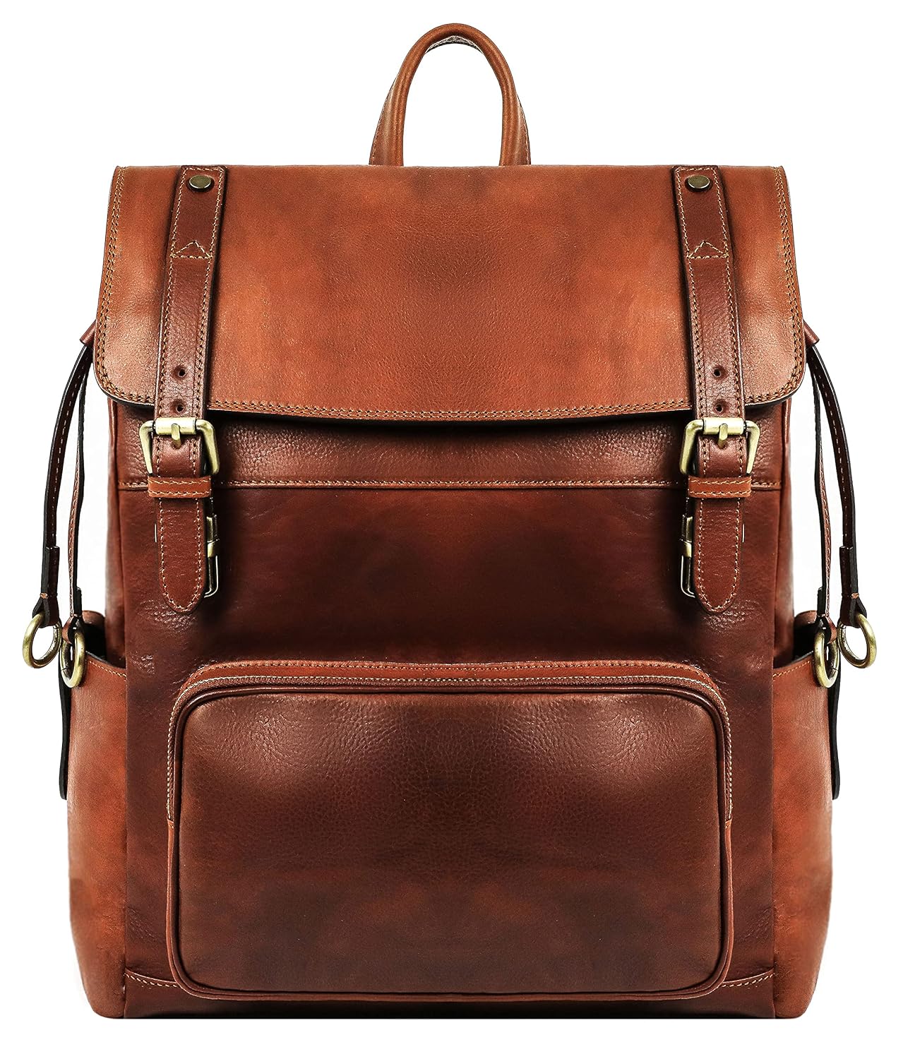 Time Resistance Leather Backpack – Full Grain Real Leather Travel Bag and Carry-On Rucksack (Cognac Brown)