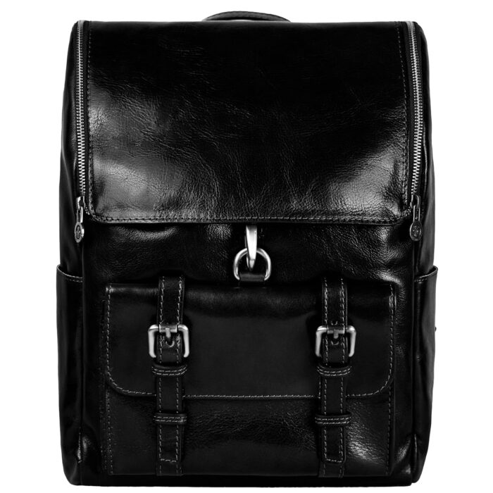 Time Resistance Leather Backpack - Laptop Travel Bag Rucksack up to 15” - Bag for Men and Women (Black)