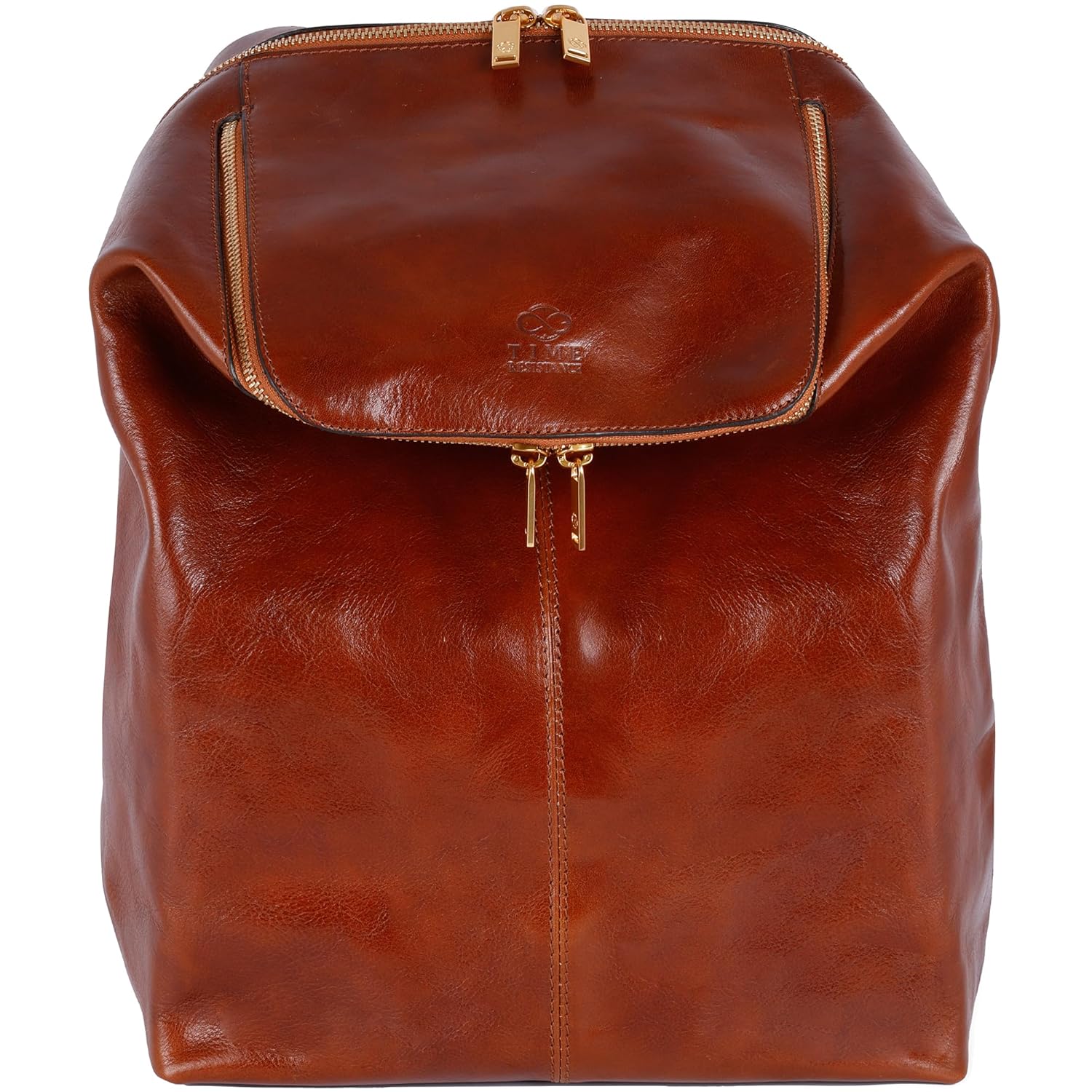 Time Resistance Leather Backpack – Unisex Business Rucksack Laptop Bag for Bag and Women (Cognac Brown)