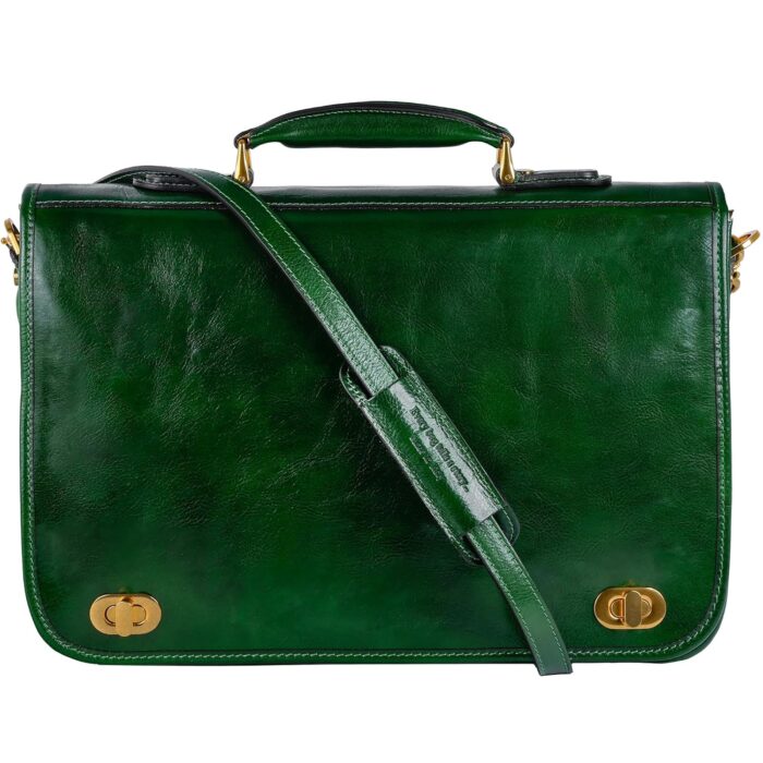 Time Resistance Leather Briefcase for Men - Italian Full Grain Leather Laptop Bag - Messenger Bag - Gift Box Included