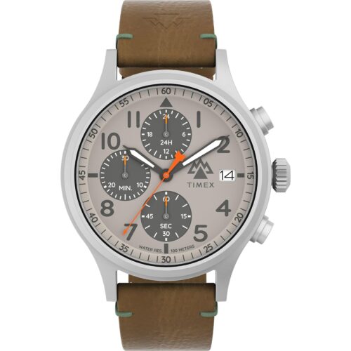 Timex Men's Expedition Sierra Chronograph 42mm Watch - Brown Strap Gray Dial Stainless Steel Case