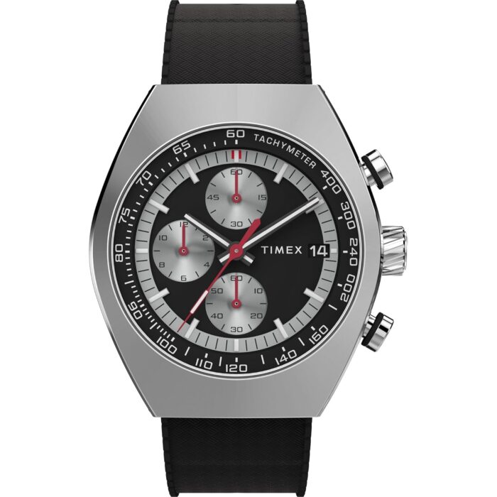 Timex Men's Legacy Tonneau Chronograph 42mm Watch - Black Strap Black Dial Stainless Steel Case