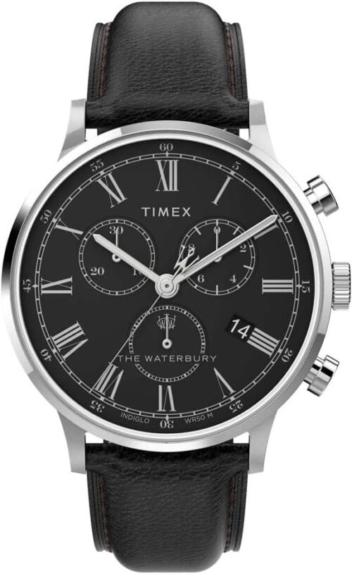 Timex Men's Waterbury Classic Chrono 40mm Stainless Steel Quartz Dress Watch with Leather Strap