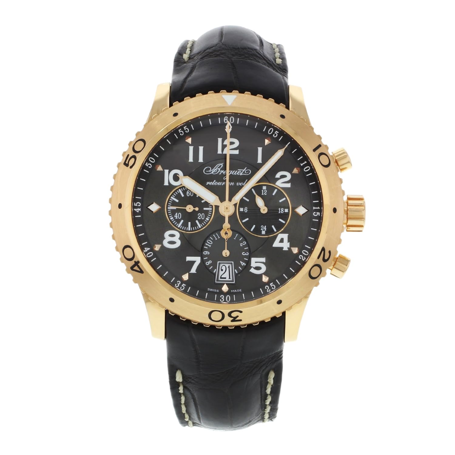 Transatlantique Type XXI Flyback Chronograph Mens Rose Gold Watch