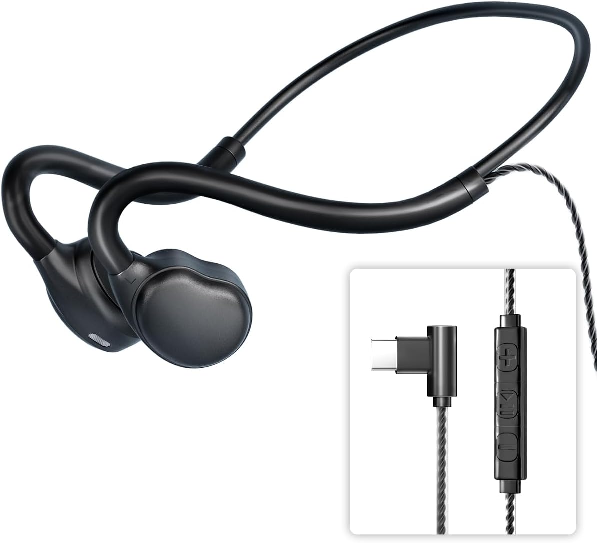 USB C Wired Headphones,Open Ear Headphones with Mic Air Conduction Wired Earbuds with Premium Sound Headset Perfect for with New iPhone 15 & 16, Samsung & Android Type C Phones-…