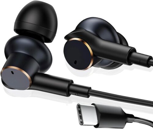 USB C Wired Headphones with[Four Speaker],Noise Cancelling Stereo subwoofer Earbuds with mic,Universal Type C Plug Earphones Wired high Fidelity Sound,24bit 96Khz Decoding chip