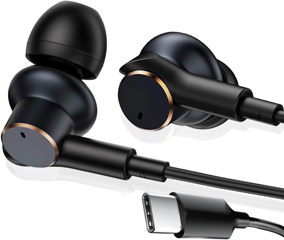 USB C Wired Headphones with[Four Speaker],Noise Cancelling Stereo subwoofer Earbuds with mic,Universal Type C Plug Earphones Wired high Fidelity Sound,24bit 96Khz Decoding chip