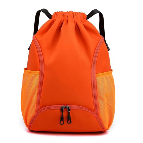 Valleycomfy Sports Gym Bag Drawstring Backpack with Shoes Basketball Bag and Two Water Bottle Holder,Orange