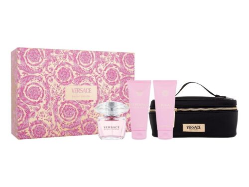 Versace Bright Crystal 4-Piece Set for Women, (3.0 Oz Eau De Toilette Spray + 3.4 Oz Body Lotion + 3.4 Oz Shower Gel + Bag)