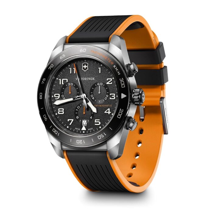 Victorinox Swiss Army Chronograph Black Dial Black and Orange Rubber Strap Watch 42mm - 242050