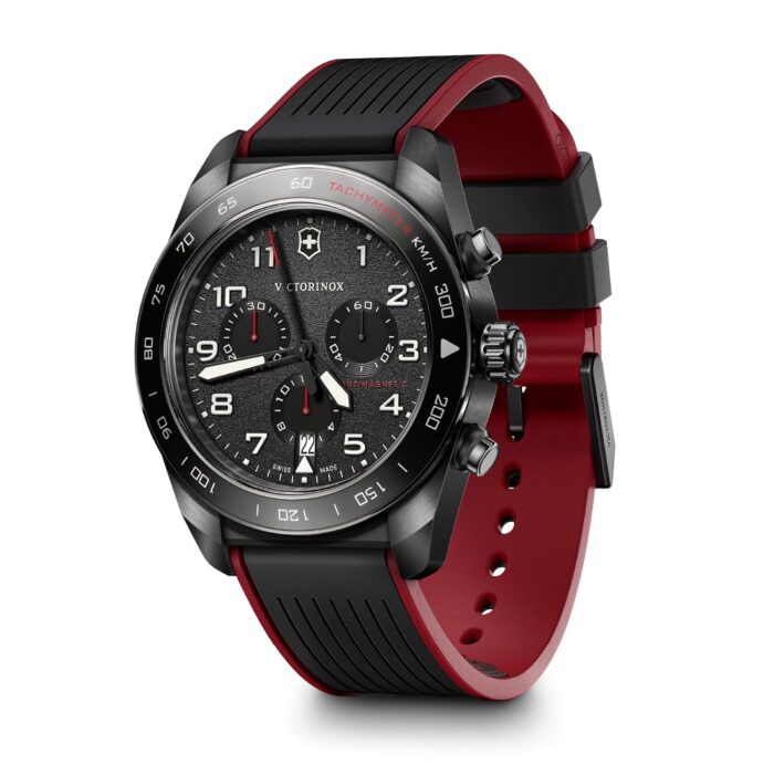 Victorinox Swiss Army Chronograph Black Dial Black and Red Rubber Strap Watch 42mm - 242051