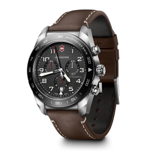 Victorinox Swiss Army Chronograph Black Dial Brown Leather Strap Watch 42mm - 242046