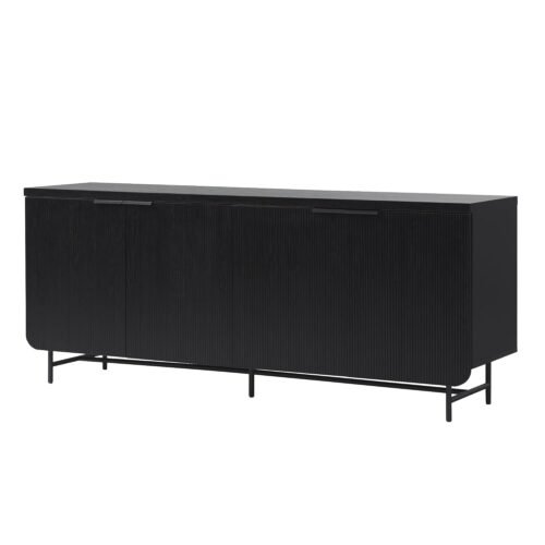 Walker Edison Reema Fluted 4-Door Kitchen Sideboard Buffet Console, 69 Inch, Black