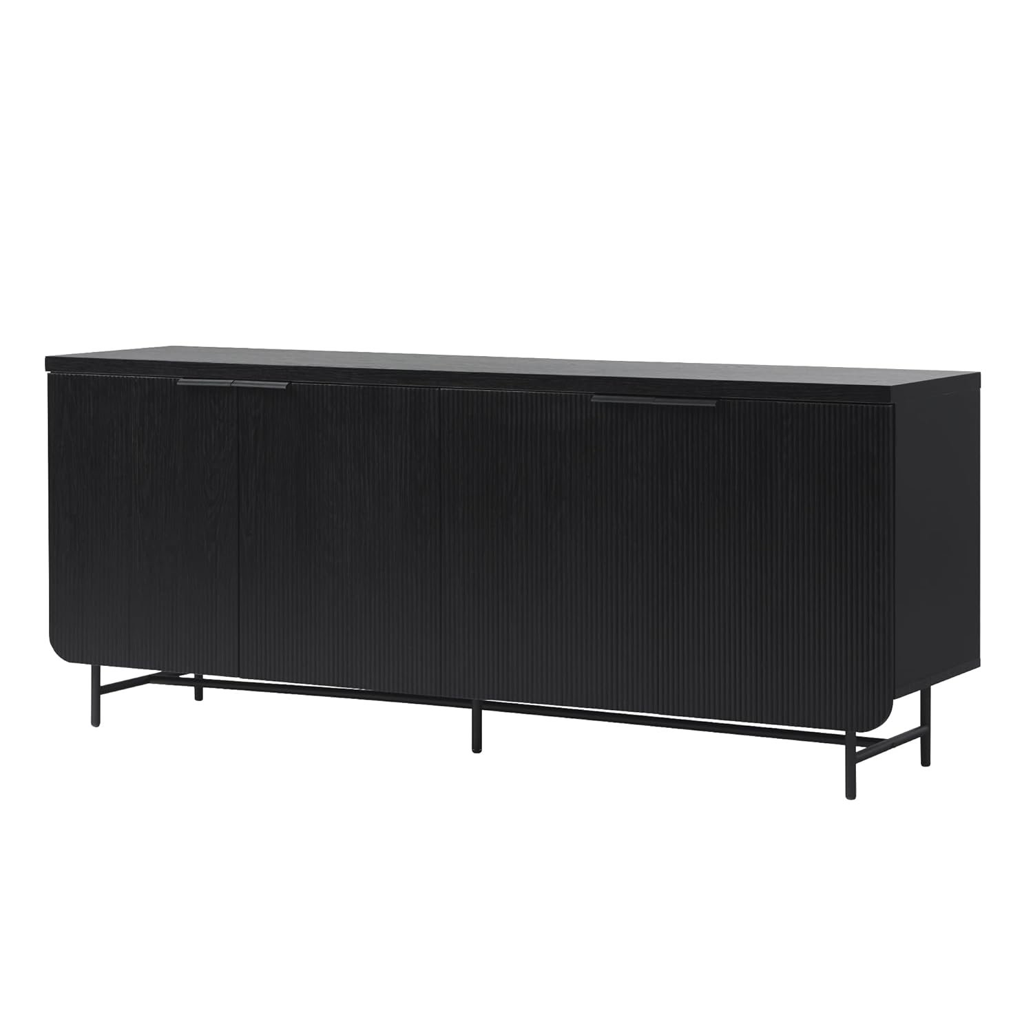 Walker Edison Reema Fluted 4-Door Kitchen Sideboard Buffet Console, 69 Inch, Black