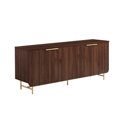 Walker Edison Reema Fluted 4-Door Kitchen Sideboard Buffet Console, 69 Inch, Gold,dark Walnut