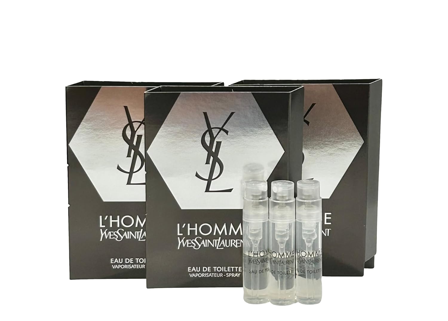 YVES SAINT LAURENT Sample Perfume MEN YSL Men L’Homme EDT Spray Trial Size Partially Filled Vials 1.2 ml / 0.04 fl oz (set of 3), Black