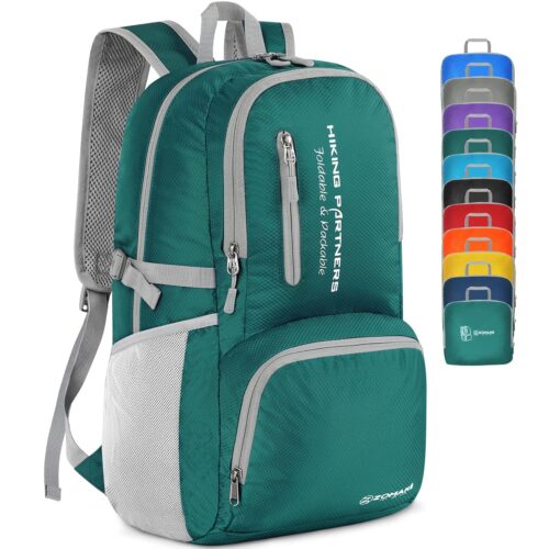 ZOMAKE Lightweight Packable Backpack, 35L Light Foldable Hiking Backpacks Water Resistant Collapsible Daypack for Travel(Dark Green)